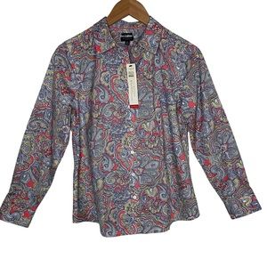 NWT Talbots Cotton Blend Classic Button Front Shirt Floral Paisley Sz 8 Petite